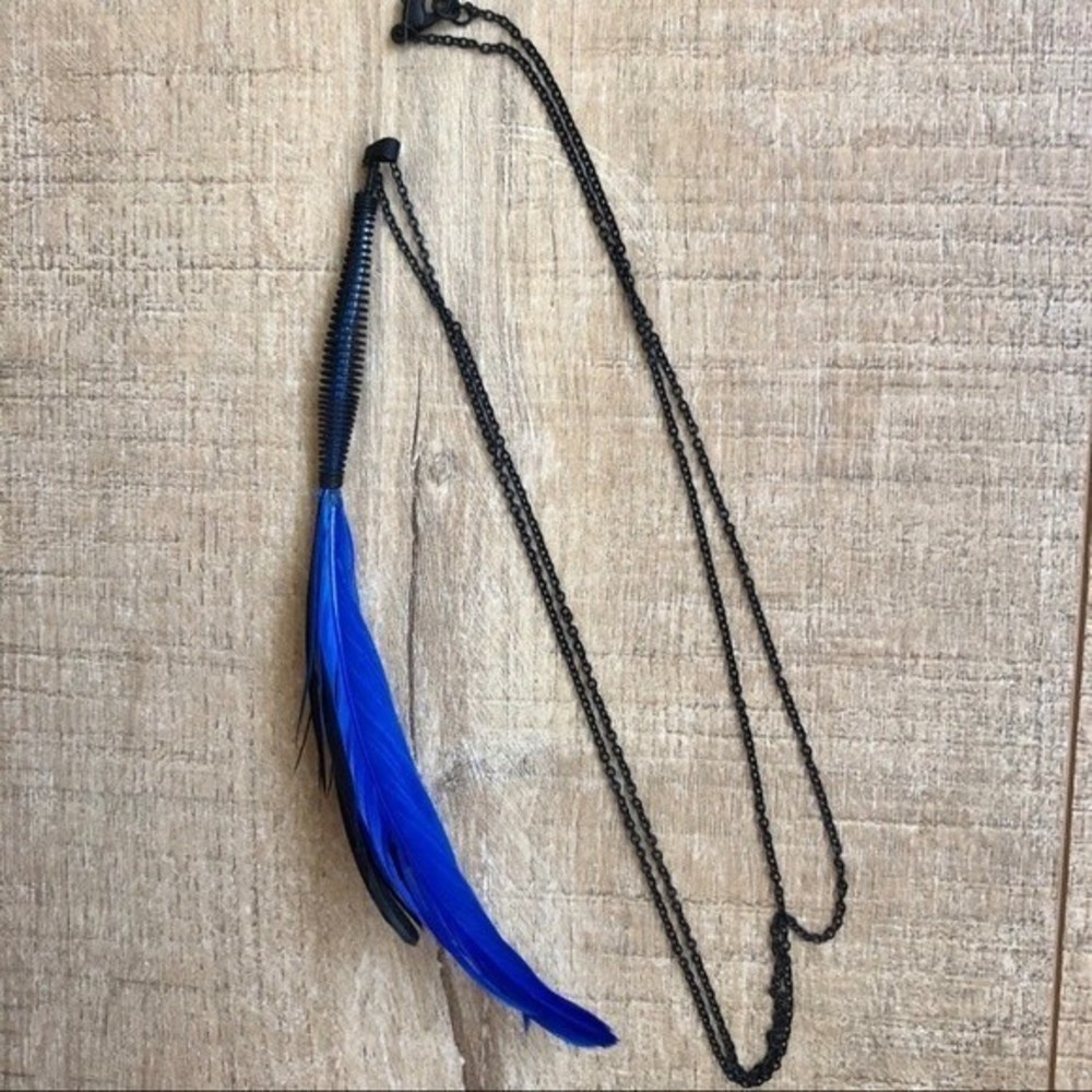 Blue and Black Feather Necklace